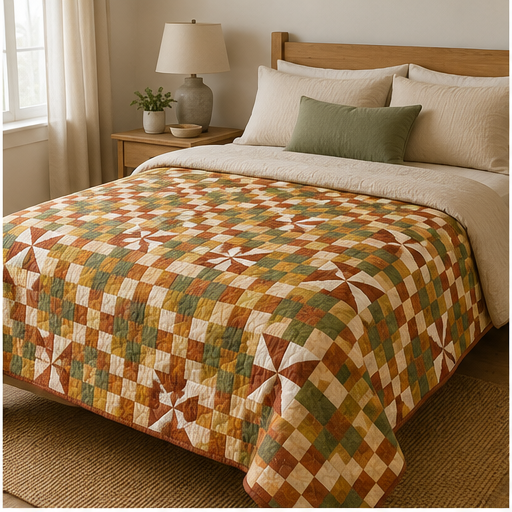 Harvest Whirl Quilt on bed