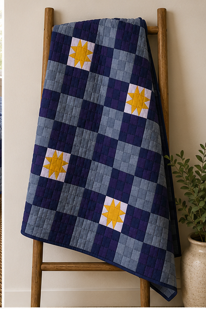 Midnight Firefly Quilt on ladder