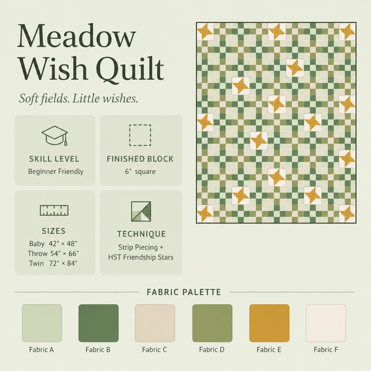 Meadow Wish Quilt pattern summary infographic